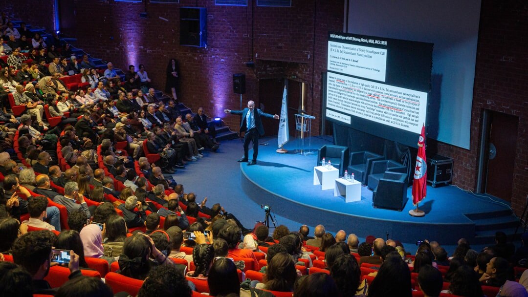 confident speaker at conference